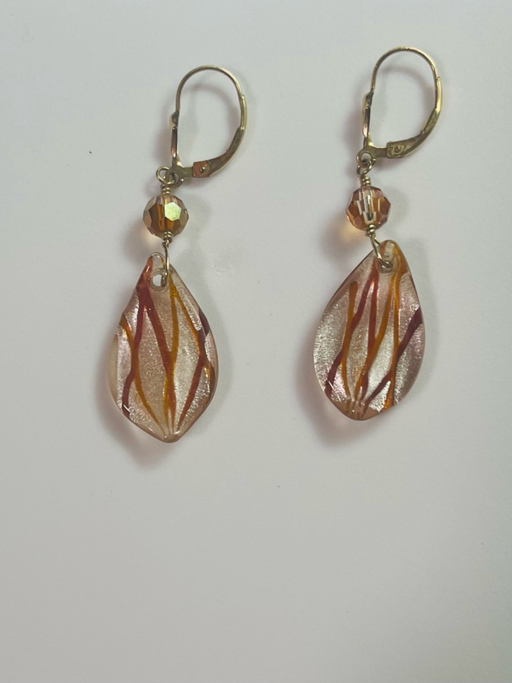 Gold-Tone Amber Glass Teardrop Earrings - Women Jewelry